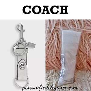 NEW Coach White Chalk Signature Canvas Leather Trigger Snap Bag Charm Keychain